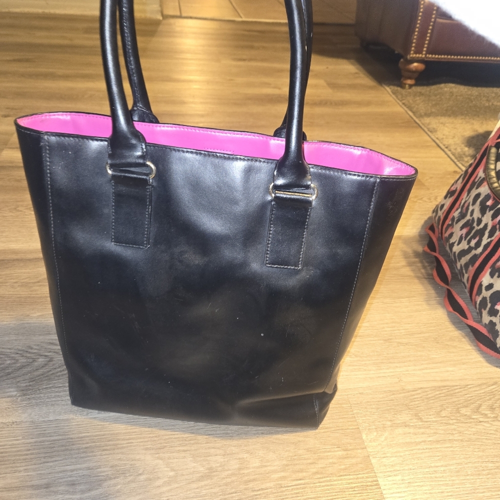 Kate Spade Vibrant Black & Pink Bag with Beige Interior - Picture 8 of 16